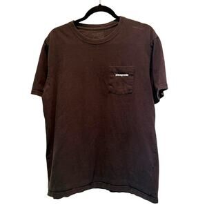 Patagonia Shirt Mens L Black Organic Cotton Logo Graphic Tee Outdoors Faded